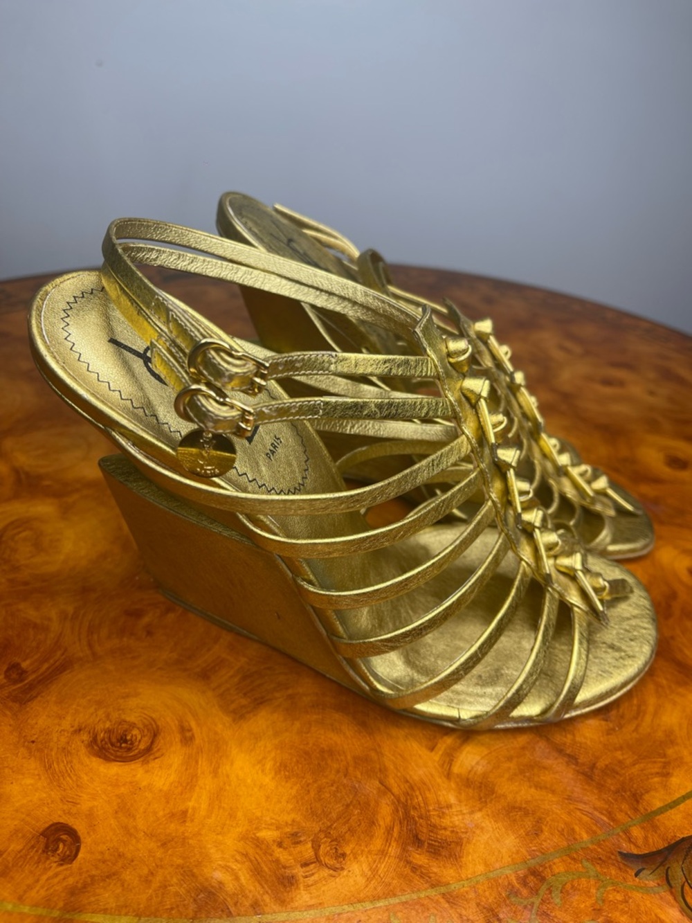 Yves Saint Laurent Metallic Gold Strappy Heels - Picture 6 of 7